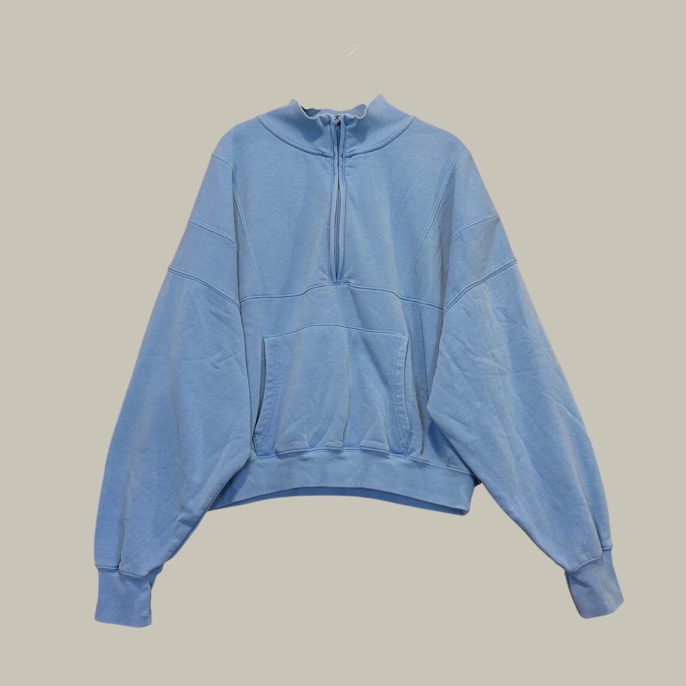Yogalicious Half Zip Pullover Women XL Blue Batwing Sleeve Cozy Baby Fleece